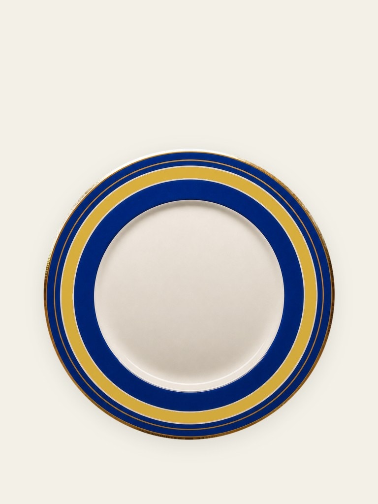 Banded plate in navy and mustard