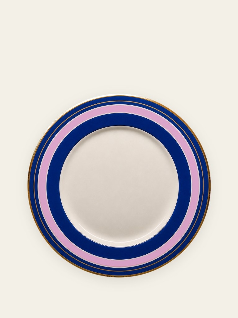 Banded plate in navy and rose