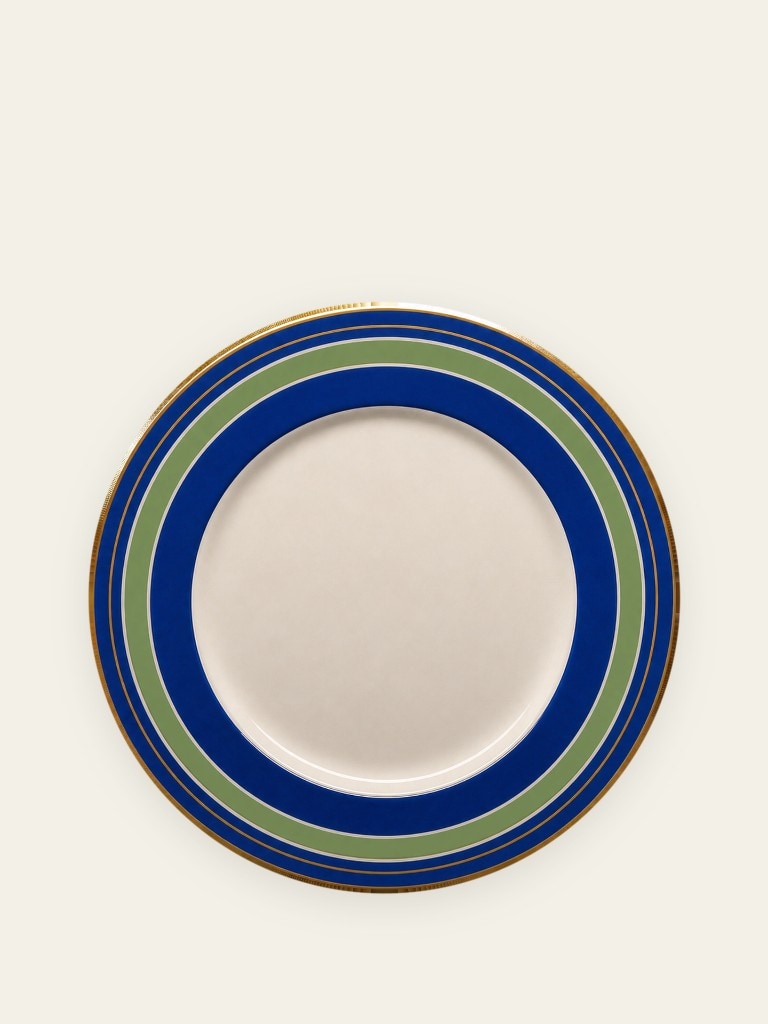 Banded plate in navy and sage